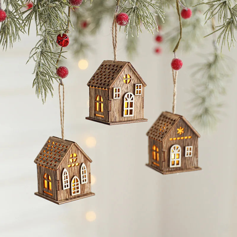 Christmas LED Wooden House Light, Luminous Cabin Night Lamp, Christmas Home Decor, Pendant Prop, LED Candle Gift Decoration