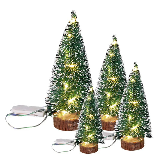 Mini Christmas Tree Decorations, Christmas Green Cedar LED Lights, Pine Needle Tree Ornament, Desktop Holiday Decor, Gift-Ready Christmas Decorations