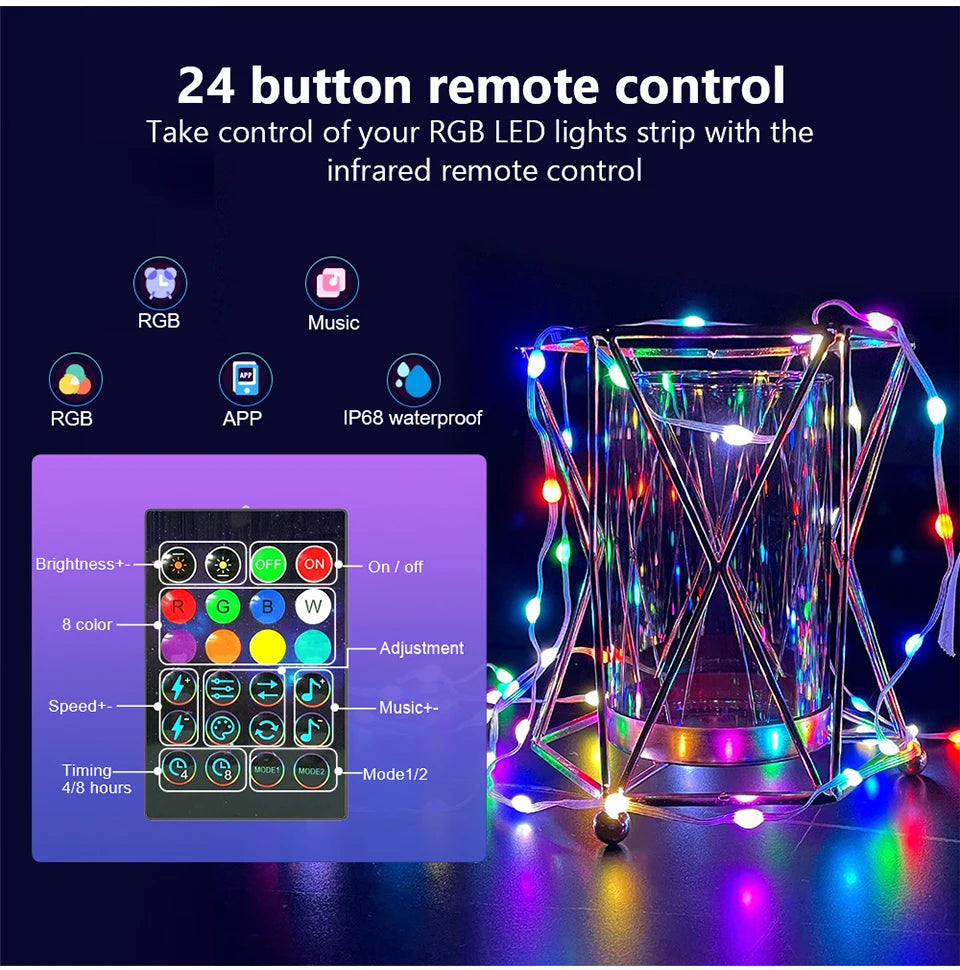 Aamasun 10M/5M LED String Lights, Bluetooth USB Smart Garland, Fairy Festoon Christmas Lights, Home, Bedroom, Party Decor with Remote Control, 3M