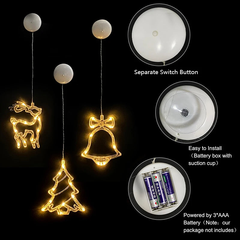 LED Christmas Snowflake Lights, Santa Hanging Sucker Lamp, Window Ornaments, Holiday Home Decor, Christmas Decorations