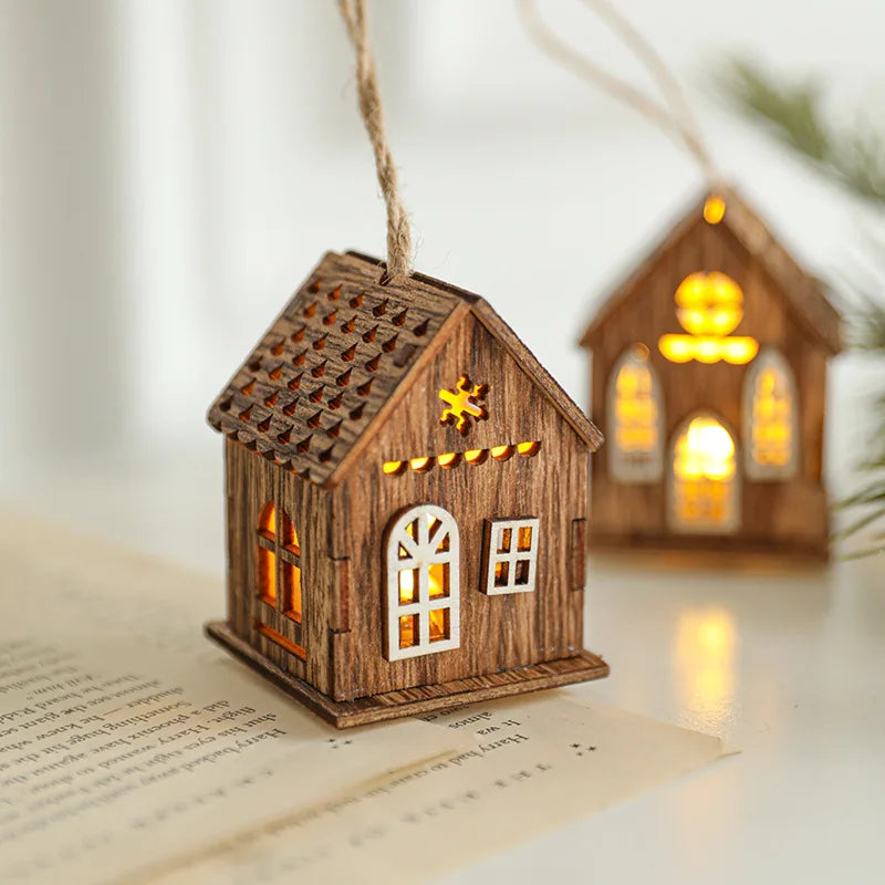 Christmas LED Wooden House Light, Luminous Cabin Night Lamp, Christmas Home Decor, Pendant Prop, LED Candle Gift Decoration