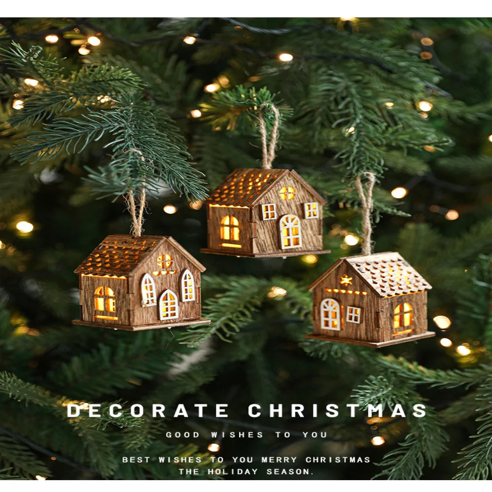 Christmas LED Wooden House Light, Luminous Cabin Night Lamp, Christmas Home Decor, Pendant Prop, LED Candle Gift Decoration